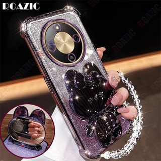 Vỏ Tương Thích Cho Honor X9d 5G Mới Thẩm Mỹ Thỏ Trang Điểm Gương Giá Đỡ Silicon Mềm TPU Vỏ Điện Thoại Bảo Vệ Chống Sốc Có Dây Đeo SSF05