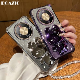 Vỏ Tương Thích Cho Honor X9d 5G Mới Thẩm Mỹ Thỏ Trang Điểm Gương Giá Đỡ Silicon Mềm TPU Vỏ Điện Thoại Bảo Vệ Chống Sốc Có Dây Đeo SSF05