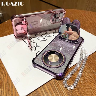Vỏ Tương Thích Cho Honor X9d 5G Mới Thẩm Mỹ Thỏ Trang Điểm Gương Giá Đỡ Silicon Mềm TPU Vỏ Điện Thoại Bảo Vệ Chống Sốc Có Dây Đeo SSF05