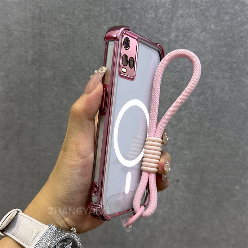 Ốp Lưng Cho VIVO Y21 Y21s Y21a Y21t Y33s 4G Mạ Điện Chống Rơi Vỏ Điện Thoại Thẩm Mỹ Mới Vòng Hút Từ Tính Thiết Kế Mới Vỏ Mềm Miễn Phí Dây