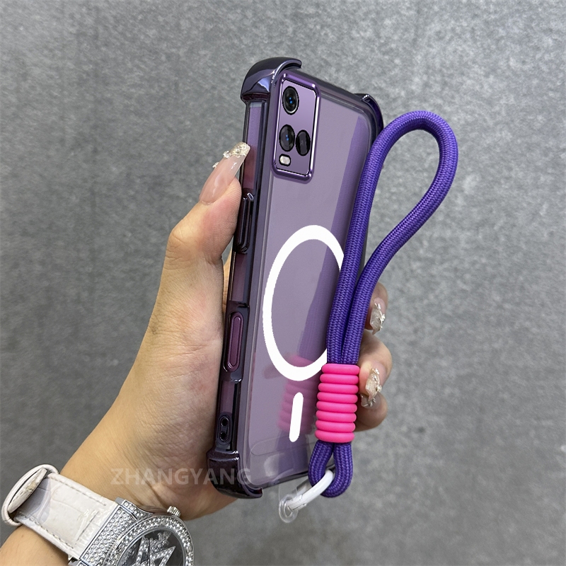 Ốp Lưng Cho VIVO Y21 Y21s Y21a Y21t Y33s 4G Mạ Điện Chống Rơi Vỏ Điện Thoại Thẩm Mỹ Mới Vòng Hút Từ Tính Thiết Kế Mới Vỏ Mềm Miễn Phí Dây