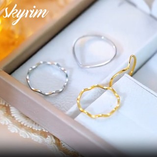 SKYRIM Nữ Tối Giản Vàng Sóng Nhẫn Không Gây Dị Ứng Titan Thép Không Gỉ Thời Trang Cá Tính Trang Sức Cho Cặp Đôi