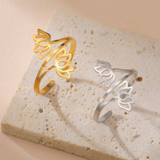 Nhẫn mở hoa sen bằng thép không gỉ SKYRIM Gold - Quà tặng trang sức có thể điều chỉnh không gây dị ứng, chống mài mòn