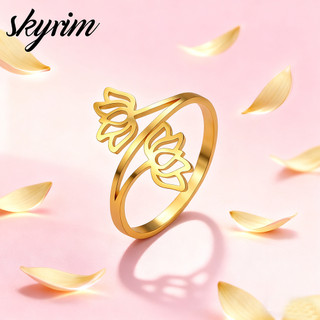 Nhẫn mở hoa sen bằng thép không gỉ SKYRIM Gold - Quà tặng trang sức có thể điều chỉnh không gây dị ứng, chống mài mòn