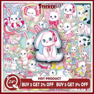 Bộ 50 Kawaii PUFF Thỏ Hoạt Hình Dán Laptop Điện Thoại Sổ Lưu Niệm Trang Trí Miếng Dán Đồ Chơi Trẻ Em
