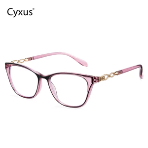 Cyxus Kính Chống Ánh Sáng Xanh Lọc UV Giảm Mỏi Mắt Gọng Mắt Mèo Kim Loại Thời Trang Nam Nữ Độ Cận 100 Đến 350 2046