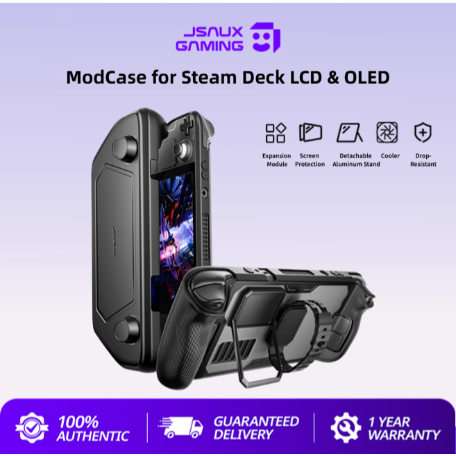 JSAUX ModCase for Steam Deck Case Tương thích với vỏ sàn hơi nước Bảo vệ toàn diện Bao gồm vỏ trước có thể tháo rời, vỏ bảo vệ thân xe, khung kim loại và dây đeo PC0104