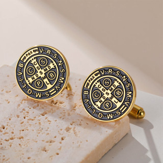 Khuy măng séc Thánh Benedikt thép không gỉ - Talisman bảo vệ dành cho nam