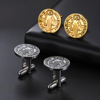 Khuy măng séc Thánh Benedikt thép không gỉ - Talisman bảo vệ dành cho nam