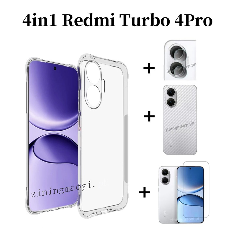 Ốp Điện Thoại Chống Sốc Trong Suốt 4in1 Redmi Turbo 4 4Pro Cho Redmi Turbo 4 Poco F7 X7 Pro A3 A5 A4 Kính Cường Lực Và Ống Kính Phim Mặt Sau