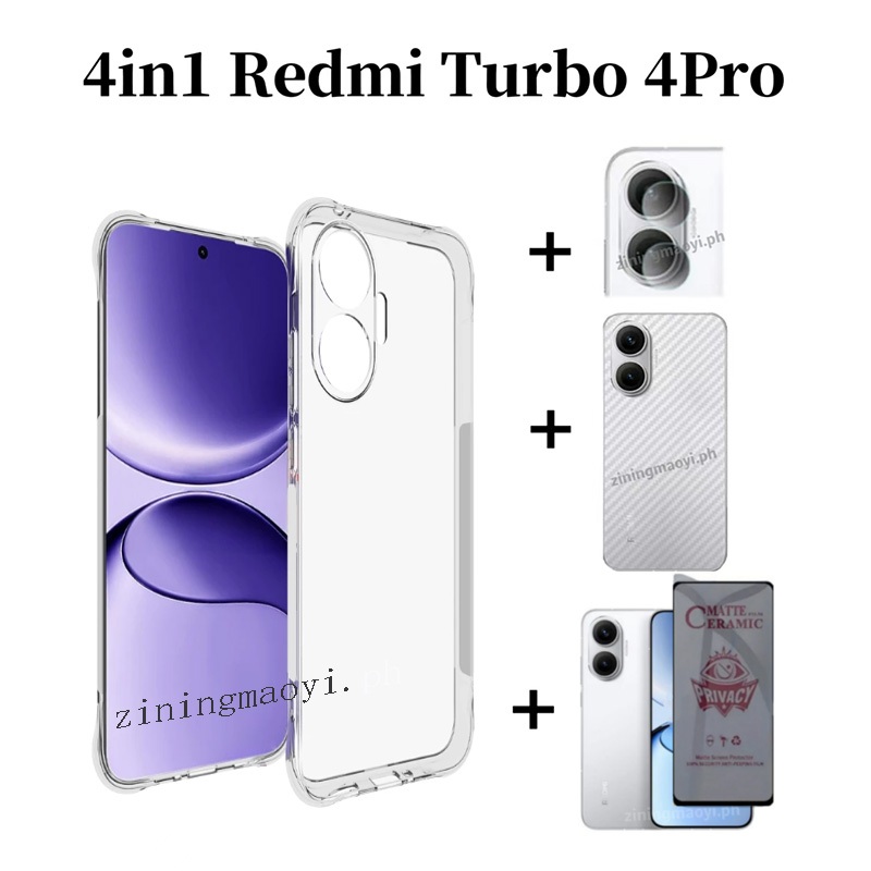 Ốp Điện Thoại Chống Sốc Trong Suốt 4in1 Redmi Turbo 4 4Pro Cho Redmi Turbo 4 Poco F7 X7 Pro A3 A5 A4 Kính Cường Lực Và Ống Kính Phim Mặt Sau