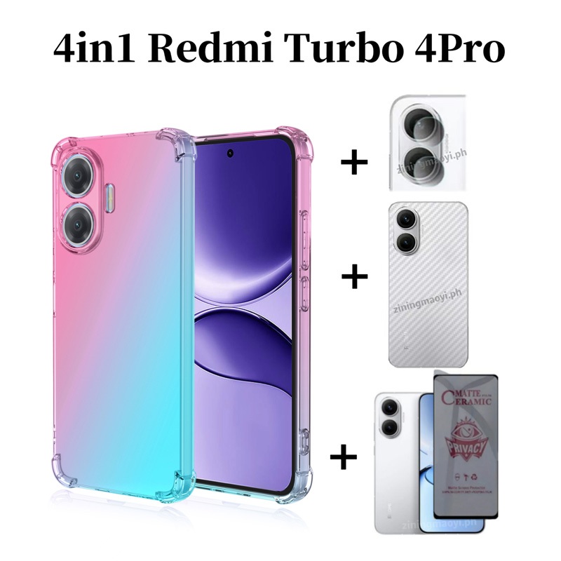 Ốp điện thoại chống sốc màu Gradient 4in1 Redmi Turbo 4Pro cho Redmi Turbo 4 Poco F7 X7 Pro A3 A5 A4 Phim mặt sau phim và bảo mật bằng gốm