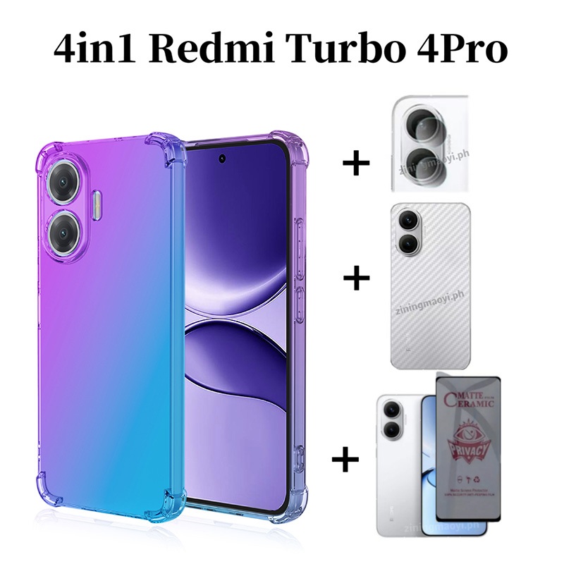 Ốp điện thoại chống sốc màu Gradient 4in1 Redmi Turbo 4Pro cho Redmi Turbo 4 Poco F7 X7 Pro A3 A5 A4 Phim mặt sau phim và bảo mật bằng gốm