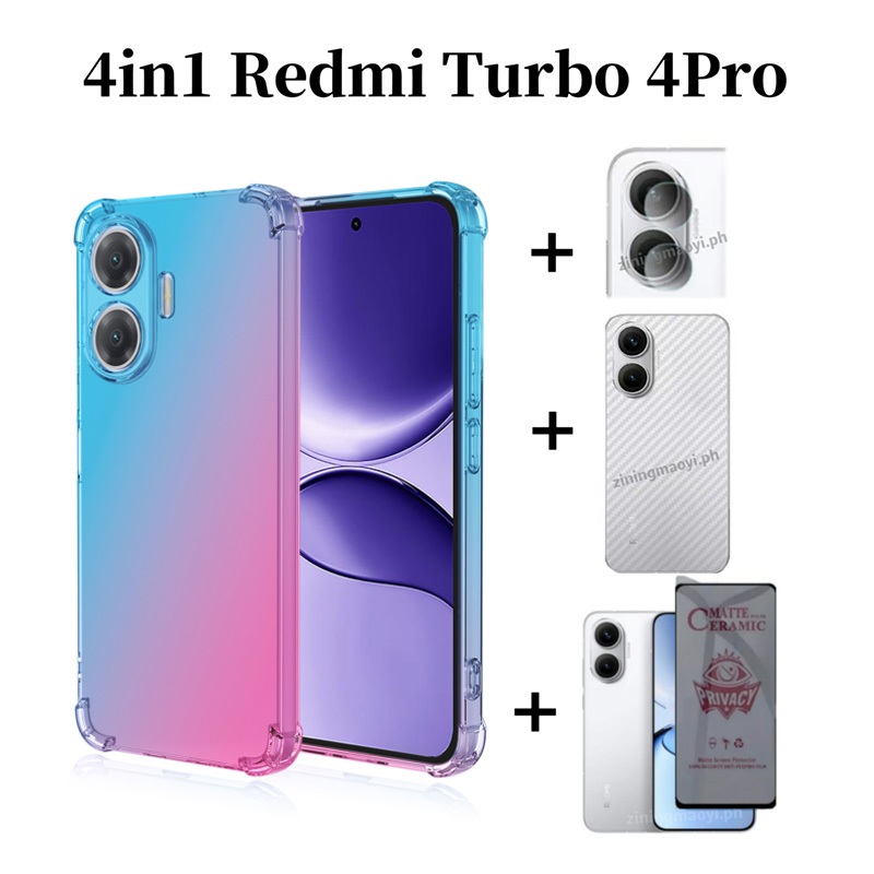 Ốp điện thoại chống sốc màu Gradient 4in1 Redmi Turbo 4Pro cho Redmi Turbo 4 Poco F7 X7 Pro A3 A5 A4 Phim mặt sau phim và bảo mật bằng gốm