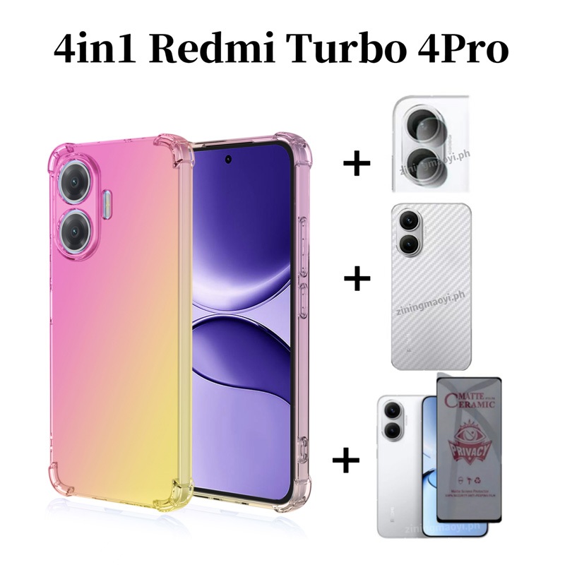 Ốp điện thoại chống sốc màu Gradient 4in1 Redmi Turbo 4Pro cho Redmi Turbo 4 Poco F7 X7 Pro A3 A5 A4 Phim mặt sau phim và bảo mật bằng gốm