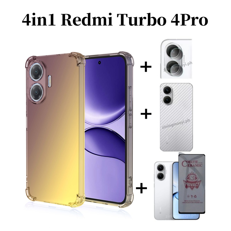 Ốp điện thoại chống sốc màu Gradient 4in1 Redmi Turbo 4Pro cho Redmi Turbo 4 Poco F7 X7 Pro A3 A5 A4 Phim mặt sau phim và bảo mật bằng gốm