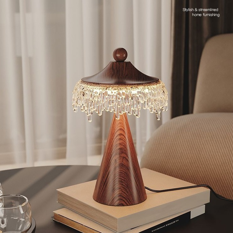 Đèn bàn thả nước cắm phong cách Wabi-sabi Nhật Bản, Đèn bàn Led bằng gỗ cổ điển, Phòng khách, Đèn ngủ trang trí phòng ngủ