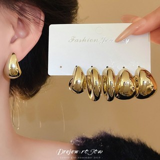 Dây chuyền bông tai thép kim cương hình bầu dục không đều, set 6 món, thiết kế thanh lịch