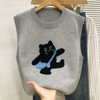 Áo vest mèo thêu dễ thương thời trang dành cho nữ