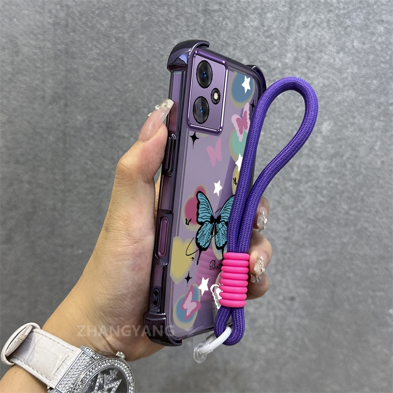 Ốp Lưng Cho OPPO A3X A3 Vỏ Điện Thoại Chống Rơi Mạ Điện Thời Trang Họa Tiết Bướm Thiết Kế Cao Cấp Vỏ Mềm Miễn Phí Treo Dây