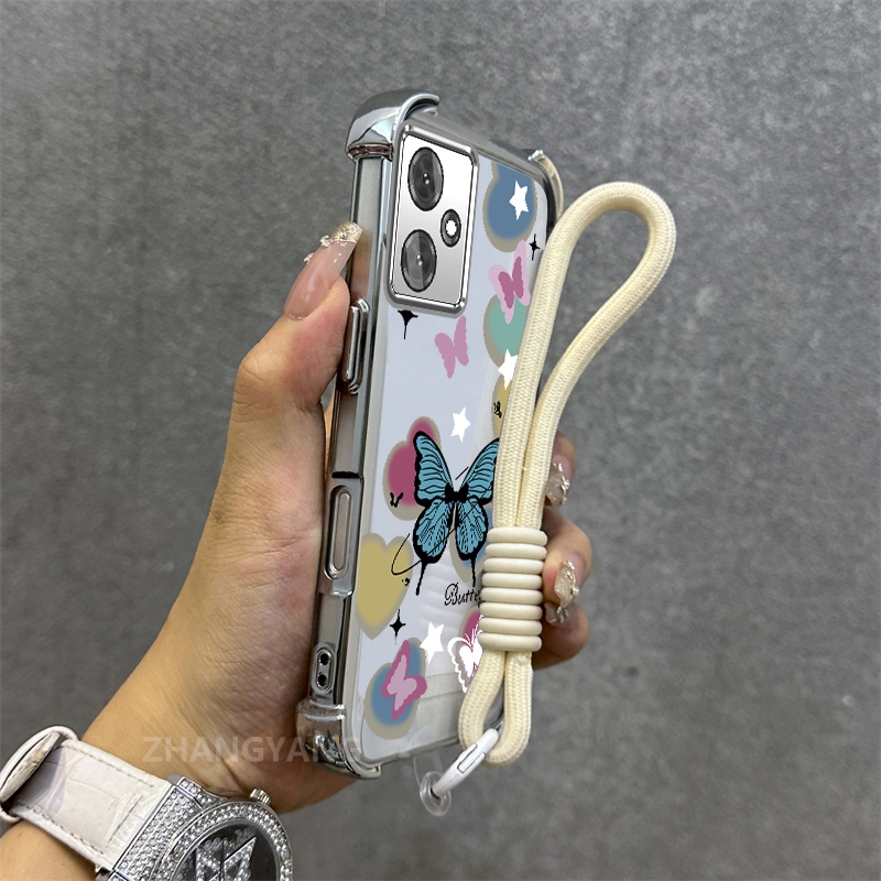Ốp Lưng Cho OPPO A3X A3 Vỏ Điện Thoại Chống Rơi Mạ Điện Thời Trang Họa Tiết Bướm Thiết Kế Cao Cấp Vỏ Mềm Miễn Phí Treo Dây