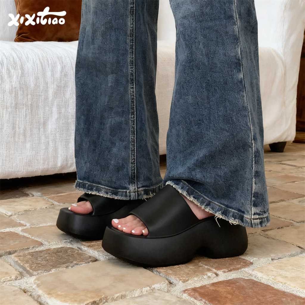 XIXITIAO Dép Nêm Gót Dày Đế Cao 8cm Nữ Kỳ Nghỉ Ngoài Mặc Đi Biển