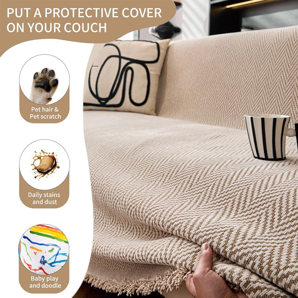Chăn Sofa Sọc Hình Học Mới, Vỏ Sofa Chenille Mềm Có Thể Giặt Chống Trơn Trượt, Phòng Khách Sofa Hình Chữ L / u Chăn Ném, Bảo Vệ Nội Thất Cho Chó, Mèo, Trẻ Em