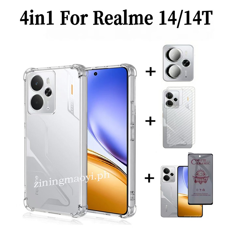 Ốp Điện Thoại Chống Sốc 4in1 Realme 14 14T 5G ransparent Cho Realme 14X Realme C71 C75X C75 Note 60 50 Chống Riêng Tư Mềm Gốm Mờ Và Ống Kính Phim Và Phim Mặt Sau