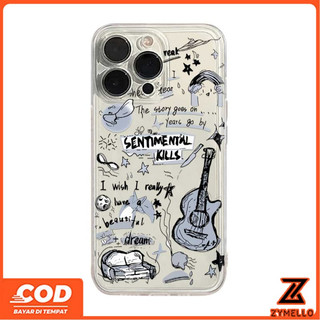 Thích hợp cho Honor X8D X9D X7D X9C X7C X8C X6B X8B X6A X7A X7B X9B 200 SMART 400 Đen Graffiti Guitar Minh Họa Trong Suốt Vỏ Điện Thoại TPU Chống Sốc
