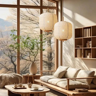 AIMI Đèn Lồng Giấy Đèn Chùm Trung Quốc Nhà Hàng Mặt Dây Chuyền Trang Trí Đèn Wabi Sabi Phong Cách Phòng Khách Phòng Ngủ Đèn Treo