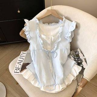 Áo sơ mi ren cổ chữ V form rộng, phong cách Hàn Quốc dành cho nữ