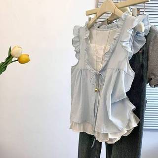 Áo sơ mi ren cổ chữ V form rộng, phong cách Hàn Quốc dành cho nữ