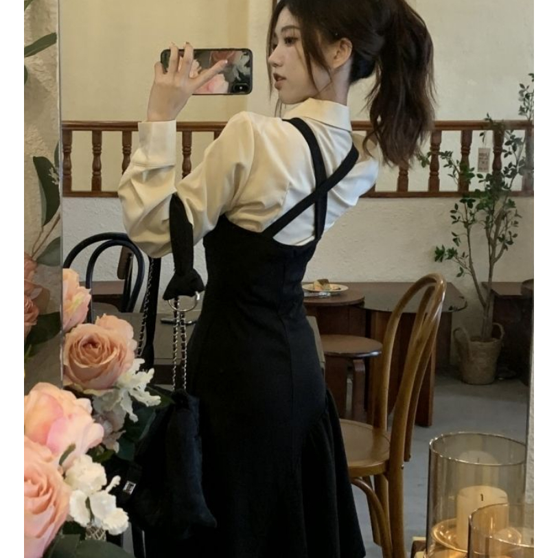 Phù Hợp Với Áo Sơ Mi Váy Thu Đông 4 Nữ.Dress Cool Niche Sa Thiết Kế Cảm Giác Chiên Phố Dây Eo hẹp