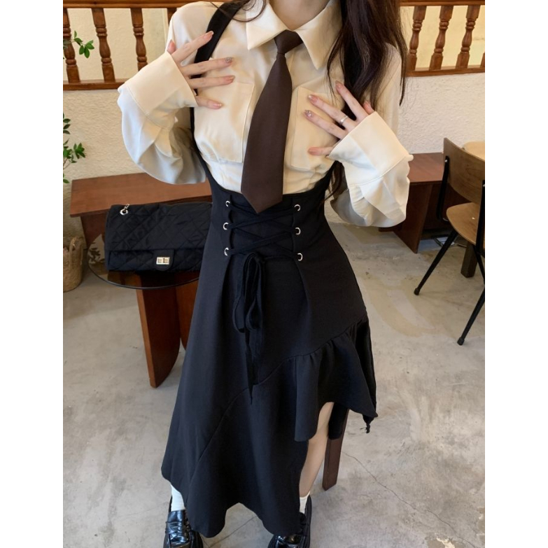 Phù Hợp Với Áo Sơ Mi Váy Thu Đông 4 Nữ.Dress Cool Niche Sa Thiết Kế Cảm Giác Chiên Phố Dây Eo hẹp
