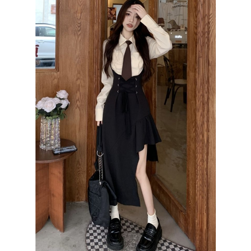 Phù Hợp Với Áo Sơ Mi Váy Thu Đông 4 Nữ.Dress Cool Niche Sa Thiết Kế Cảm Giác Chiên Phố Dây Eo hẹp