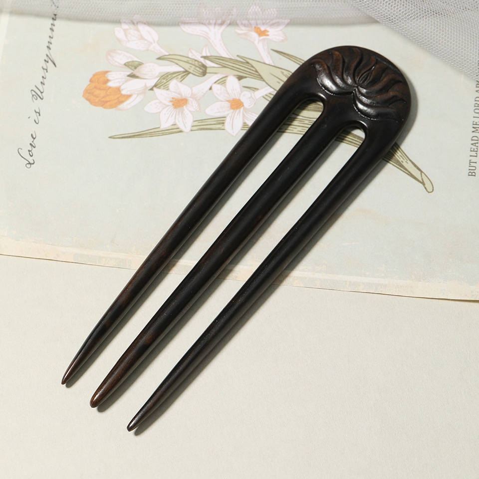 Kẹp Tóc Gỗ Đàn Hương Phong Cách Trung Quốc, Hình Chữ U Ba Chiều, An Toàn Cho Tóc