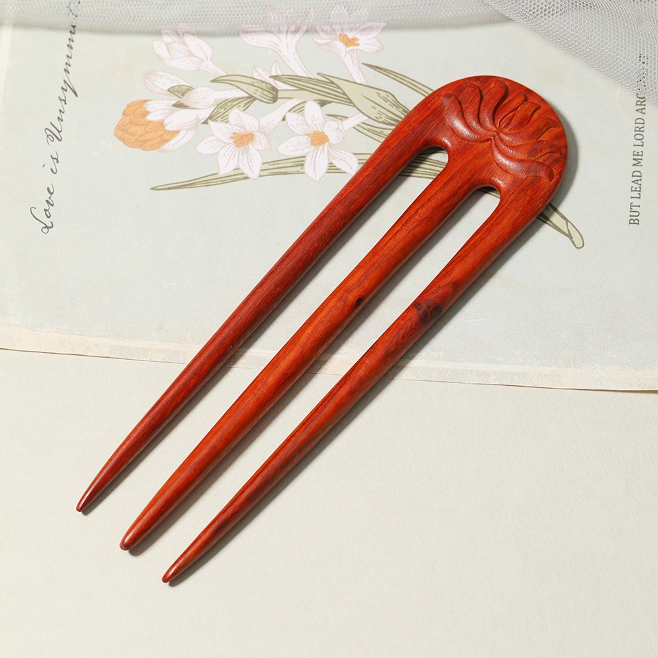 Kẹp Tóc Gỗ Đàn Hương Phong Cách Trung Quốc, Hình Chữ U Ba Chiều, An Toàn Cho Tóc
