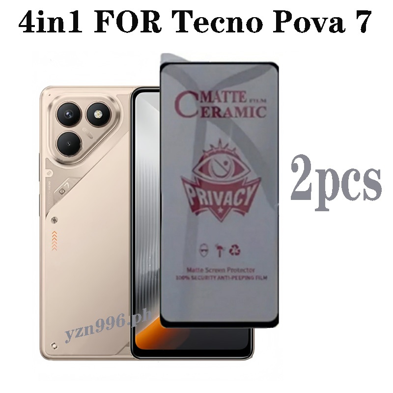 Ốp điện thoại mềm 4in1 cho silicon Tecno Pova 7 Pova 6 / 6pro / 5pro 5 4pro Vỏ điện thoại chống sốc mờ và bảo vệ màn hình riêng tư và Phim ống kính và phim mặt sau