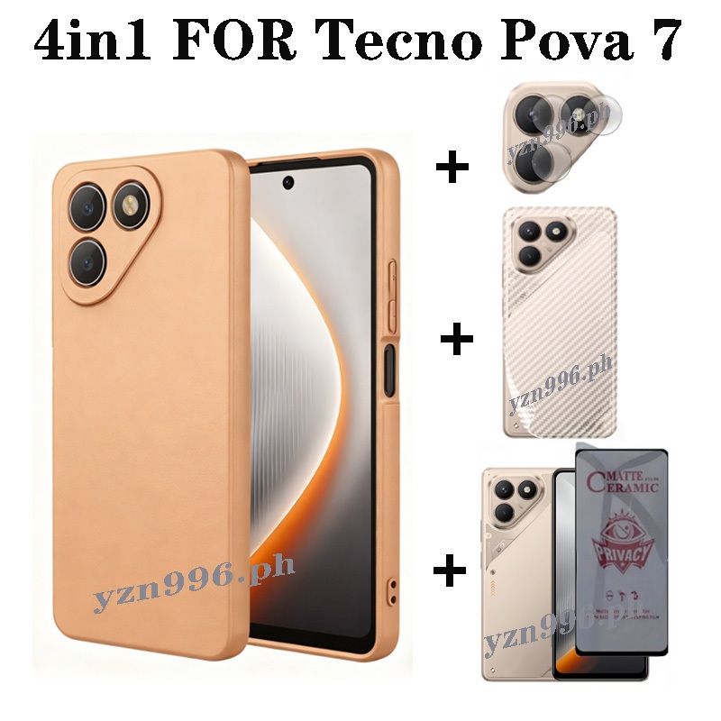 Ốp điện thoại mềm 4in1 cho silicon Tecno Pova 7 Pova 6 / 6pro / 5pro 5 4pro Vỏ điện thoại chống sốc mờ và bảo vệ màn hình riêng tư và Phim ống kính và phim mặt sau