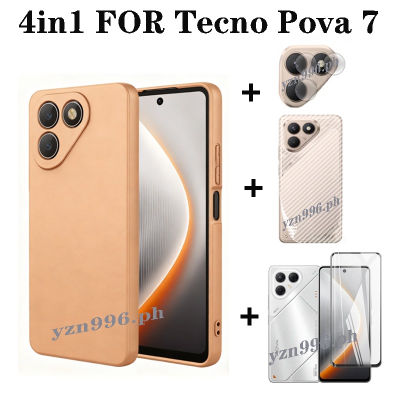 4in1 cho Vỏ mềm silicon Tecno Pova 7 Pova 6 / 6pro / 5pro 5 4pro Ốp điện thoại chống sốc mờ và bảo vệ màn hình kính cường lực và phim ống kính và phim mặt sau