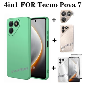 4in1 cho Vỏ mềm silicon Tecno Pova 7 Pova 6 / 6pro / 5pro 5 4pro Ốp điện thoại chống sốc mờ và bảo vệ màn hình kính cường lực và phim ống kính và phim mặt sau