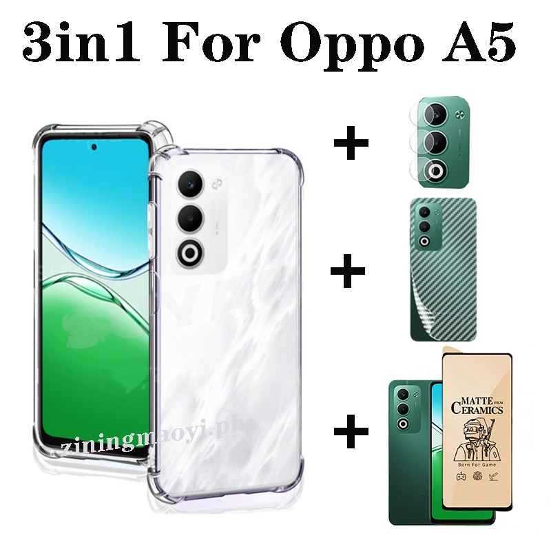 Ốp điện thoại trong suốt mềm chống sốc 4in1 Oppo A5 cho Oppo A5 Pro A3X A3 A5i màng màng và màng ống kính và phim mặt sau