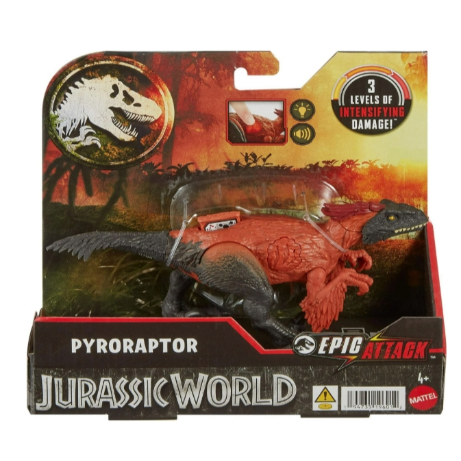 Jurassic World Epic Attack Pyroraptor Hình đồ chơi khủng long với hư tổn, đèn và âm thanh HTP67