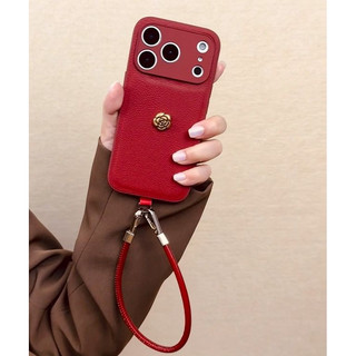 Hoa Camellia Năm Mới Da Đỏ Wrsit Dây Đeo Ốp Lưng Điện Thoại iPhone 17Promax 17Pro 12 13 14 15 16 Pro Max 11 Chống Sốc Bảo Vệ Toàn Diện Nữ Vỏ Điện Thoại Di Động