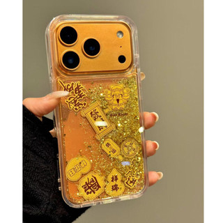 Phong Cách Trung Hoa Thần Của Sự Giàu Có Kim Sa Lấp Lánh Vàng Làm Giàu Trong Suốt Ốp Lưng Điện Thoại iPhone 17Promax 17Pro 12 13 14 15 16 Pro Max 11 Nam Nữ Điện Thoại Di Động