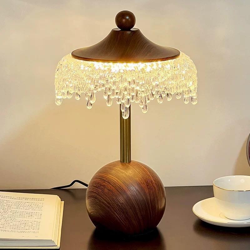 Đèn bàn bằng gỗ, Đèn bàn Led thả nước Acrylic sáng tạo hiện đại, Thích hợp cho phòng khách, phòng ngủ, đèn đọc sách học tập