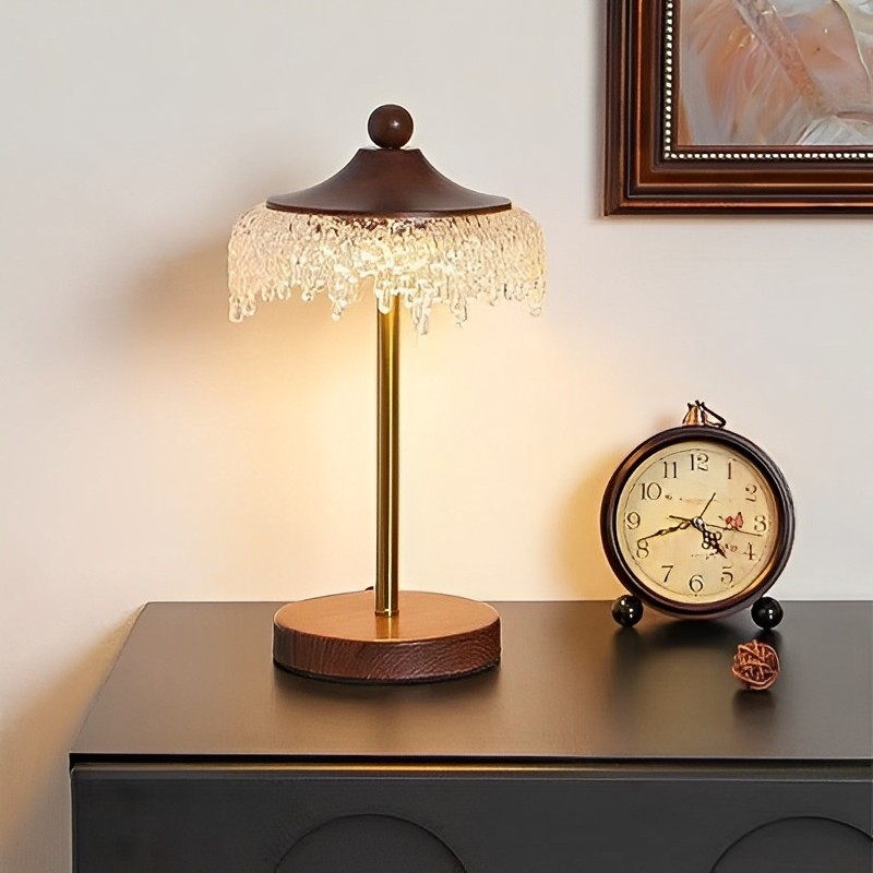 Đèn bàn bằng gỗ, Đèn bàn Led thả nước Acrylic sáng tạo hiện đại, Thích hợp cho phòng khách, phòng ngủ, đèn đọc sách học tập