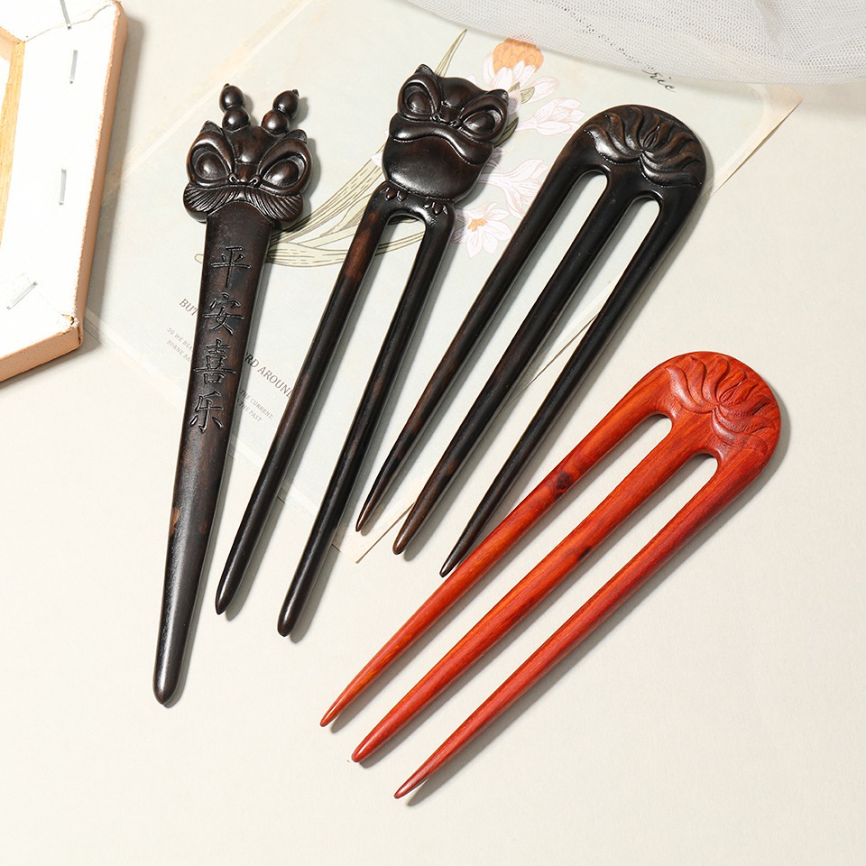 Kẹp Tóc Gỗ Đàn Hương Phong Cách Trung Quốc, Hình Chữ U Ba Chiều, An Toàn Cho Tóc
