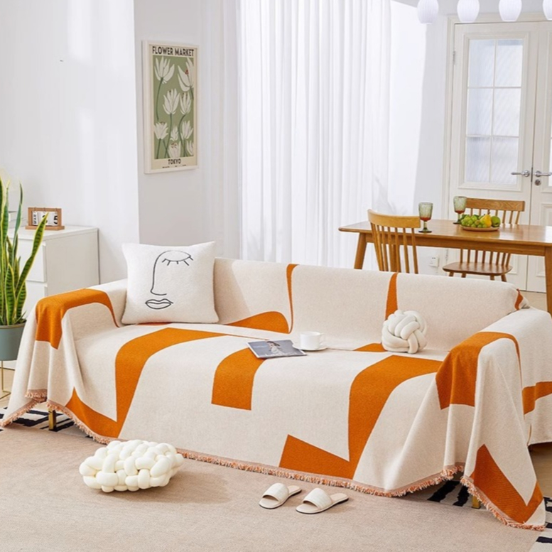 Chăn sofa Chenille vuông hình học hiện đại mới, Đệm sofa đa năng chống trượt, Vỏ bọc ghế sofa hình chữ L có thể giặt được cho phòng khách
