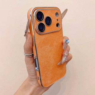 Mạ Ống Kính Bảo Vệ Màu Cam Xám Denim Vải Ốp Lưng Điện Thoại iPhone 17Promax 16Promax 13 14 15 Pro Max 16Plus Chống Sốc Nam Nữ Vỏ Di Động